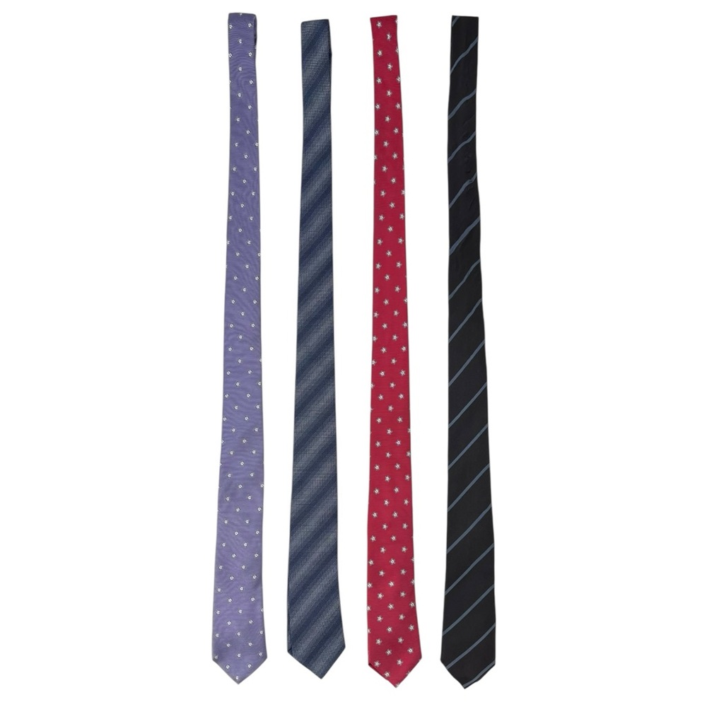 JOHN VARVATOS 4 Piece Classic Silk Neck Suit Ties Purple Black Red Blue Silk Tie